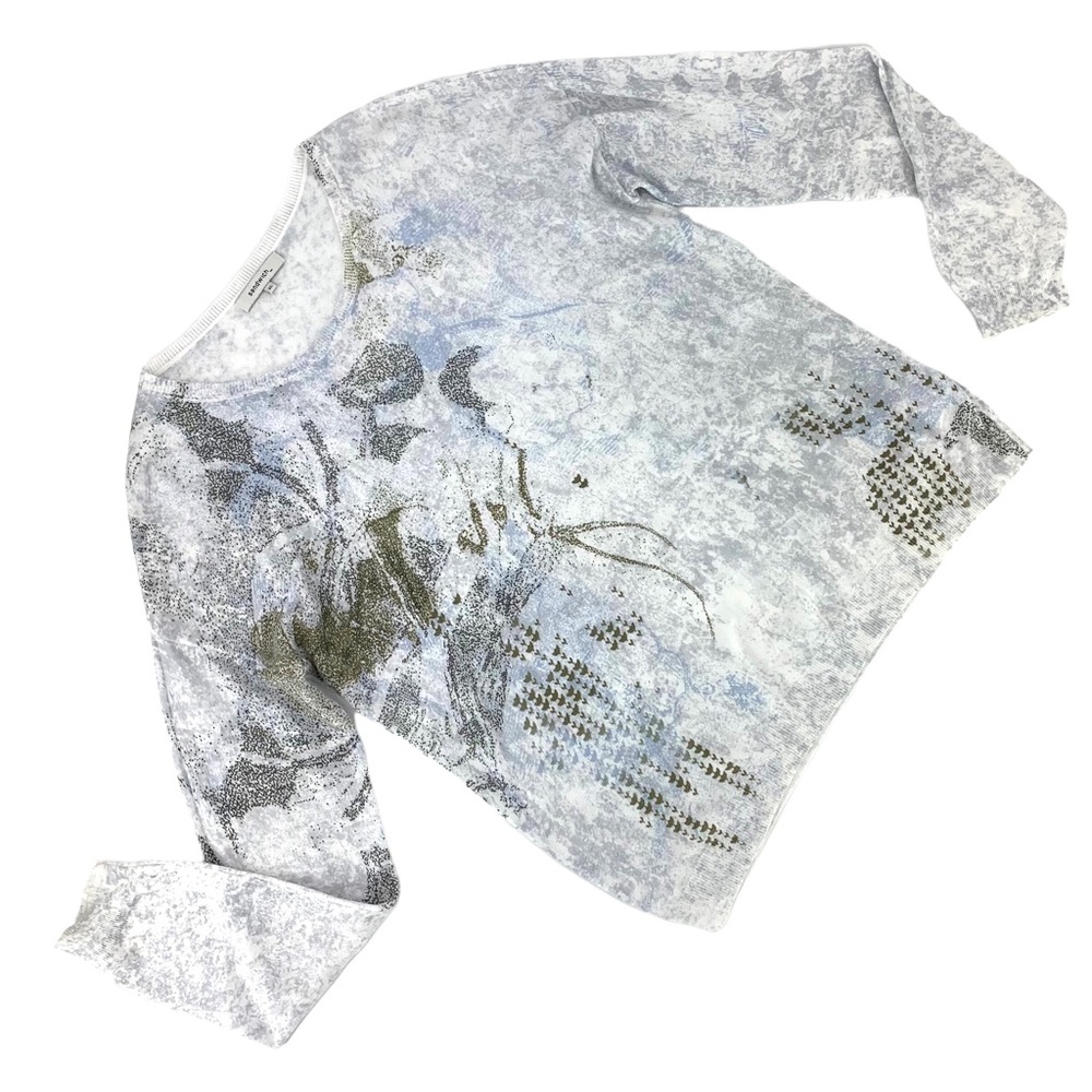 sandwich White and Grey Lightweight Patterned Long Sleeve Sweater, XL
